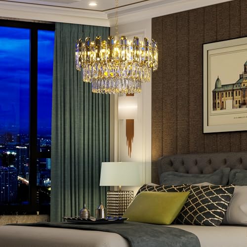 LUVODI Modern Luxury Round Crystal Chandelier: 40cm 3-Tiers Ceiling Hanging Pendant Light with 6 Bulbs - Contemporary Lighting Fixture Lamp for Kitchen Island Bedroom Transparent Grey - Image 2