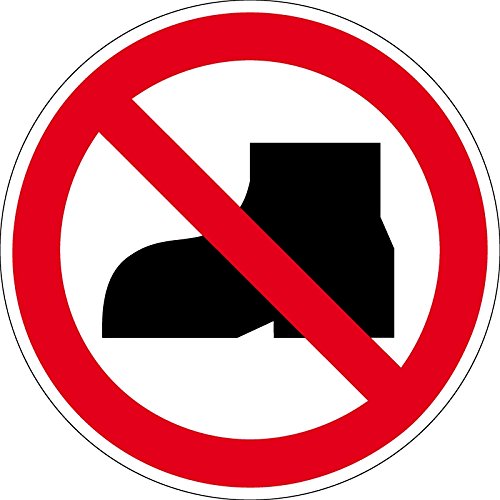 Verbotszeichen - Tragen von Straßenschuhen verboten - Aluminium Selbstklebend - Ø 40 cm