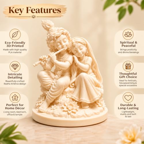 Generic Radha Krishna Idol 3D Printed White Statue 18 cm - Image 3