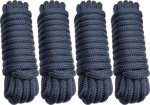 PACTHSD Double Braid 5/8 x 20 Boat Dock Lines (4-Pack) Nylon Boat Ropes for Docking with 15 Spliced Eye Heavy Duty Marine Rope Soft & Durable Boat Lines for Pontoon and Light Boat (Navy Blue)