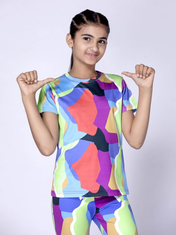 Image of Girl's Activewear Workout Set 2 Piece Athletic Sets Dry Fit Printed Tees And Leggings Yoga Running Dance 4-14Y
