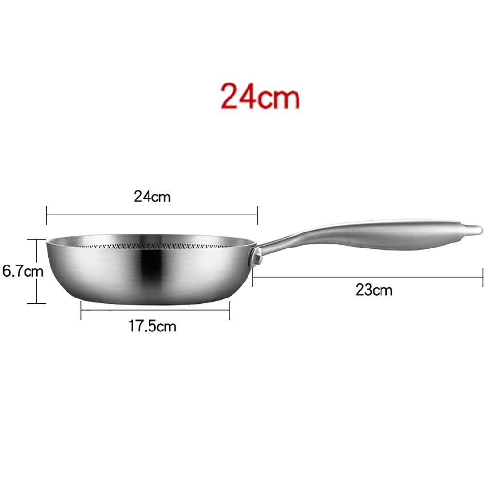 SH-chaoguo Fry Wok/Frying Pan/uncoated Non-Stick Pan/316 Stainless Steel Cooking Pan (20/22/24 Cm), for Induction Cooker, Gas Stove (Size : 24cm)