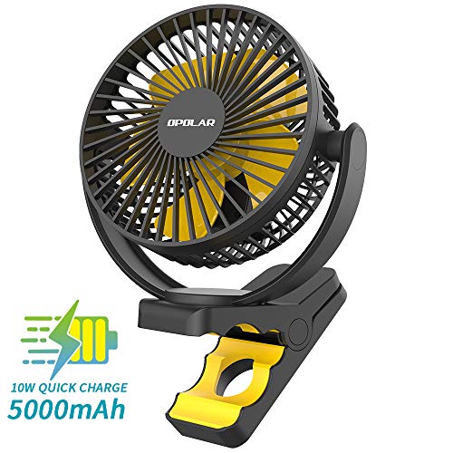 OPOLAR 5000mAh Clip Recargable en el Ventilador, actualización de Flujo de Aire silencioso y más Fuerte Ventilador Abrazadera Fuerte para Cochecito de bebé, Cinta de Correr, Golf