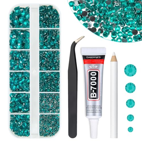 qiipii Strass résine bleu cyan avec colle B7000 - 2mm-6mm pour ongles, artisanat, bleu turquoise