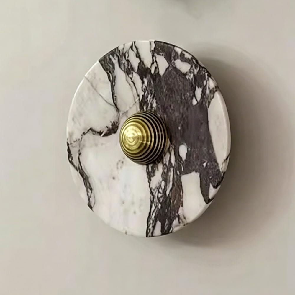 HAIDU 9.8in Round Wall Sconce, American Minimalist Style Marble Wall Lamp, LED Light Source Natural Stone Wall Light, Living Room Entrance Corridor Decorative Lighting Fixtures