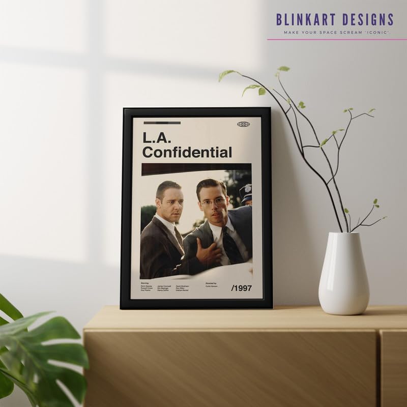 Image of BLINKART La Confidential Movie Poster Frame 8x12 Inch | Premium 300 GSM Paper Wall Print | Mid Century Vintage Film Artwork for Home, Bedroom, Living Room, Office | Framed Photo Decor