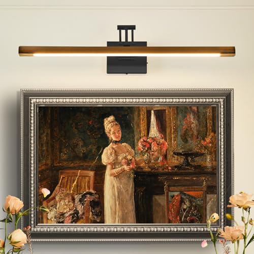 Image of VitaLink LED Picture Light, 27.5 inch Hardwired Wooden Dimmable Wall Light with Adjustable Swing Arm Wall Pictures Artworks Paintings Display Lighting Bathroom Wall Lamp Vanity Light 5CCT
