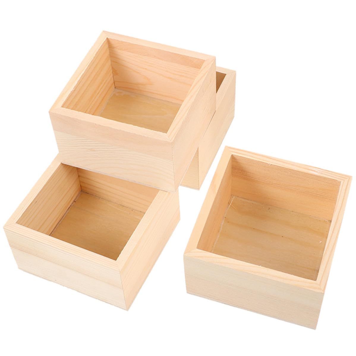 HEMOTON 4 Piezas Cajas de Madera Cuadradas Pequeñas sin Tapa para Almacenamiento de Joyas y Oficina, Organizadores Multipropósito de Madera Diseño Simple y Elegante