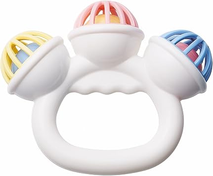 Toyroyal Rattle for Shaking and Ringing, Easy to Grip, Washable Without Disassembly, Hygienic, Contains No Screws, Gentle Sound, Baby Teether