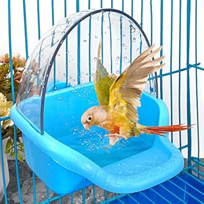 Bird Bath Box Hanging Birdbath Toy Parakeet Caged Bathing Tubs Parrot Bath Tub Water Shower Food Feeder Holder Tray Bird Baths for Birdcages Accessory Small Birds Parrots Lovebird Cockatiel Budgies