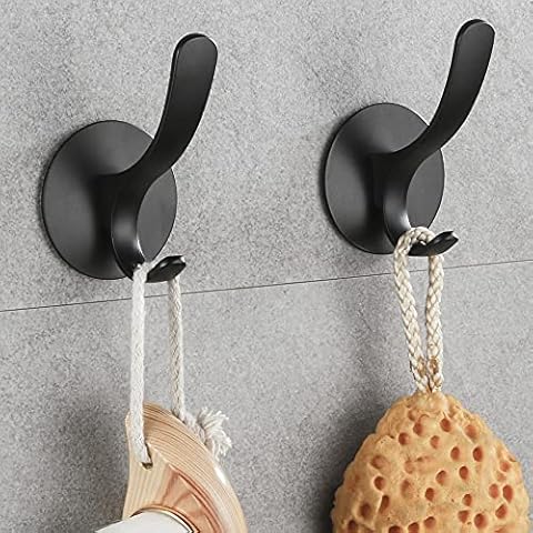 Hoomtaook Door Hooks for Bedrooms Coat Robe Hook Single Towel Hook Self Wall Hooks SUS304 Stainless Steel No Drills Hooks for Bathroom Kitchen Organizer Towel, Black 2 Pack Cover
