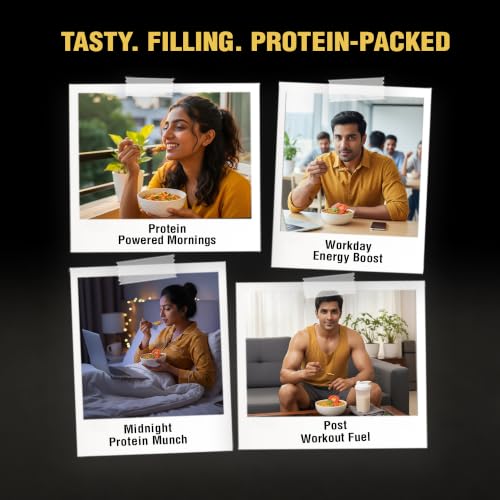 Image of Bagrry's High Protein Masala Oats 400g | 25g Plant Protein | Tangy Masala Flavour | Instant Savoury Oats | Wholegrain Breakfast Cereal with Real Veggies & Herbs | Protein Oats for Gym & Weight Management | No Palm Oil, No MSG, No Added Preservatives | Ready in 3 Minutes