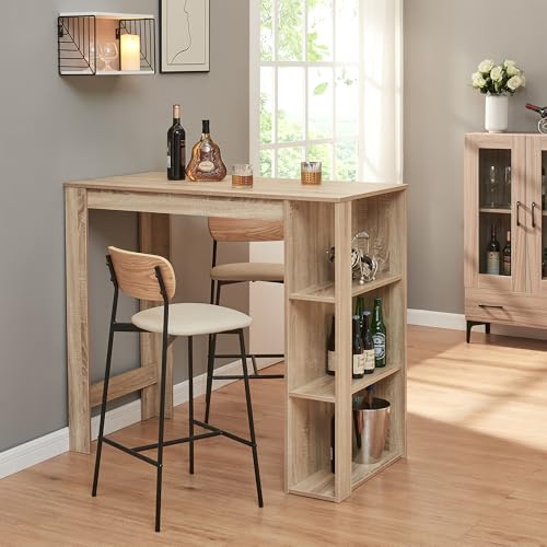[en.casa] Bartisch Danderyd Bistrotisch Esstisch 120 x 60 x 106 cm Küchentheke mit 3 Ablagefächern Stehtisch Bartheke für Esszimmer Wohnzimmer Küche Eicheoptik