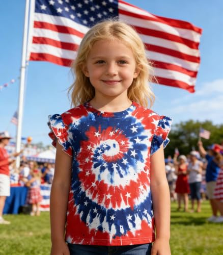 Image of Tkria Girls 4th of July Tank Tops Red White and Blue Shirt Toddler Girl American Flag Patriotic Outfit 2-7 Years