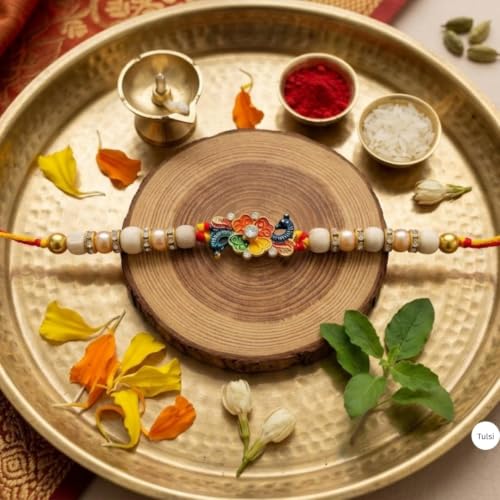 Image of Original Tulsi Rakhi for Brother | Handmade Natural Tulsi Beads Rakhi | Sacred Raksha Bandhan Rakhis for Boys | Traditional Spiritual Rakhi Gift