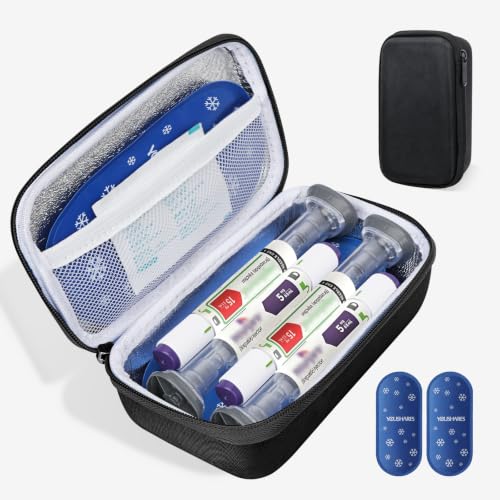 Image of YOUSHARES Cooler Travel Case for Zepbound & Mounjaro Pens, Holds 4 Pens | TSA Approved, 2 x 100g Reusable Ice Packs, Fits Most GLP-1 Pens, Waterproof EVA Hard Shell, Travel & Fridge Ready, 8-10H Cool