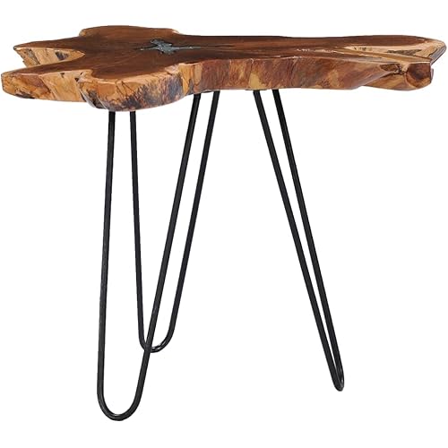 HOMIUSE 27.5"x17.7" Coffee Table for Living Room Live Edge Wood Slab Coffee Table Tea Table Multicolor Solid Teak Wood Clear Lacquer Finish with Polyresin Crushed Glass Steel Base Black Finish