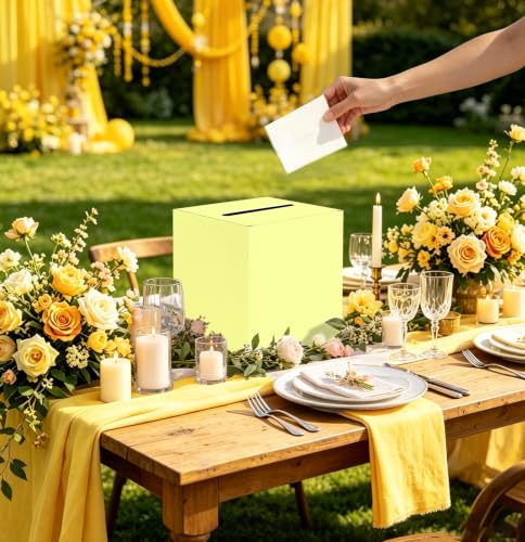 Image of SietDESEO Yellow Card Box with Slot Money Gift Card Box Holder for Party Wedding Reception Birthday Graduation Bridal Shower Baby Shower Diaper Raffle Box