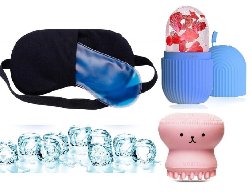 Cooling Gel Relaxing Eye Sleep Mask for Dark Circles, Dry Eyes, Cooling Eyes, Pain Relief, Redness, Eye Patches, Sleeping Cool Pad Suitable for All Family Members Sleeping Mask Navy Blue (BLUE EYE MASK + I + O)-image-3