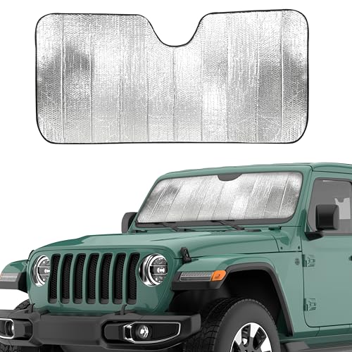 Image of EcoNour Accordion Windshield Sun Shade for Jeep Wrangler | Car Shade Front Windshield Designed for Jeep Wrangler| Dashboard Sun Visor for UV and Heat | XS 53 x 17 inches