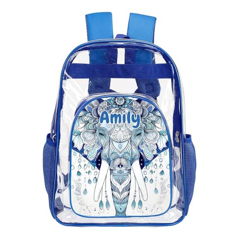 Personalized Clear Backpack for Girls Tribal Elephant Backpack with Name Transparent Bookbag Back to School Gifts