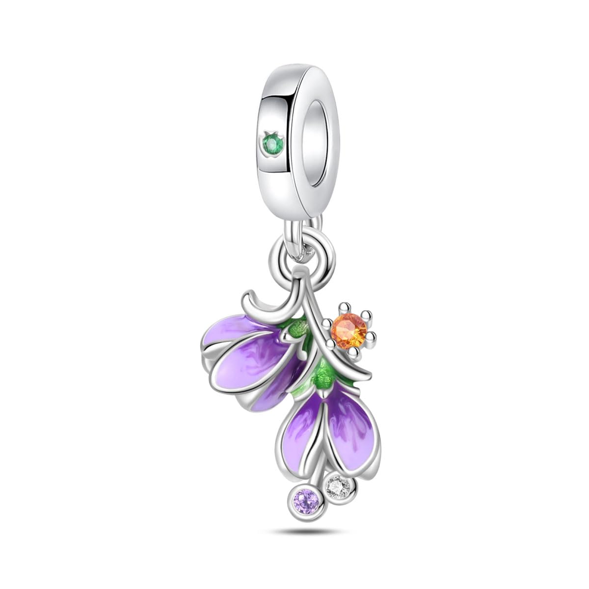 HUIPOJUE Flower Charms for Pandora Bracelets and Necklace Cubic Zirconia Dangle Beads for Women