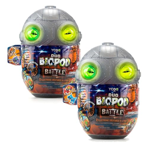 Silverlit YCOO Biopod Battle Duo Pack - Interactive Jurassic Robots - 2 Small Electronic Dinosaurs to Assemble - Light Sound Effects - 4 Robot Toys to Collect - 9 cm - Suitable for Ages 5 and Above