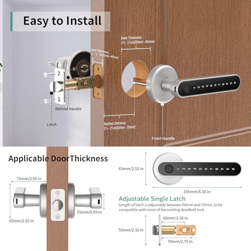Image of IRONZON Fingerprint Door Handle for Bedrooms - 2pcs 191F 3-in-1 Fingerprint Door Lock with Keypad, Fingerprint Door Knob for Bedroom with Key, Keyless Entry Door Handle - Silver