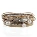 Jenia Casual Women Leather Bracelet Feather Wrap Cuff Bangle with Pearl Magnetic Clasp