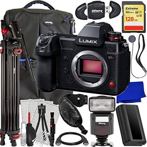 Ultimaxx Advanced Panasonic Lumix DC-S1H Mirrorless Camera Bundle (Body Only) - Includes: 128GB Extreme SDXC, Professional Video Tripod, Pro-4 Backpack, Replacement Battery & Much More (30pc Bundle)