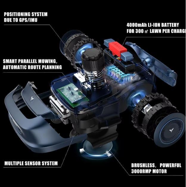 ESTOCK1 Speed Robot cortacésped AI inalámbrico perimetral con batería de 4400 mAh, área de corte de 1000 m², carga automática, control WiFi y 4G silencioso robot cortacésped de jardín