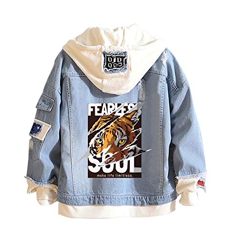 Lapus Unisex False Two Pieces Denim Jacket Fashion Denim Hoodies Coats Button Down Hoodie for Teen Adult
