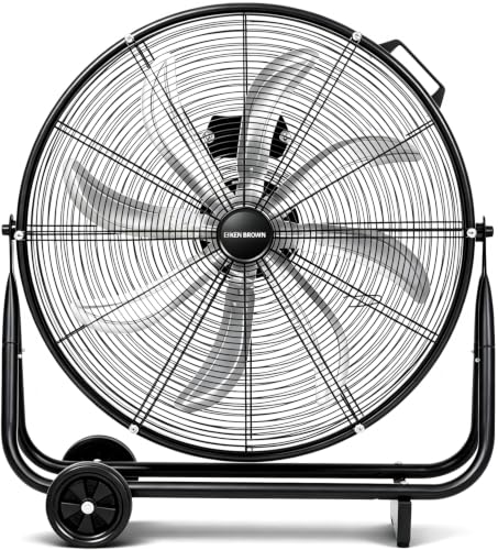KEN BROWN 24 Inch Industrial Shop Fan, TurboSweep 8 Blades High Velocity Drum Fan, 9500 CFM, Heavy Duty 3 Speeds, 360° Adjustable Tilt for Industrial Commercial Gym Garage