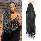 BOHOBABE Big Loop Box Braids Crochet Hair 30 Inch 8 Packs Prelooped, Medium Long 3X Knotless Crochet Box Braiding Hair, Three Tones Goddess Braid Natural Black (1B)