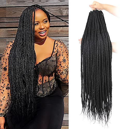 BOHOBABE Big Loop Box Braids Crochet Hair 30 Inch 8 Packs Prelooped, Medium 3X Knotless Crochet Box Braiding Hair, Three Tones Natural Black Goddess Braid (1B)