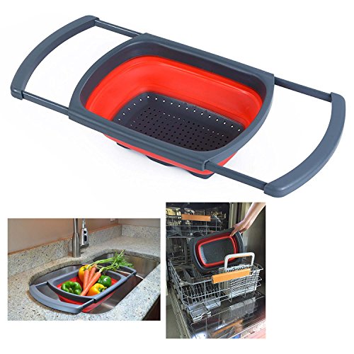 Itian Faltendes Silikon-Sieb, Sieb mit Ausziehbaren Griffen, um Fast Spülen, Große Kapazität und Einziehbar zu Passen