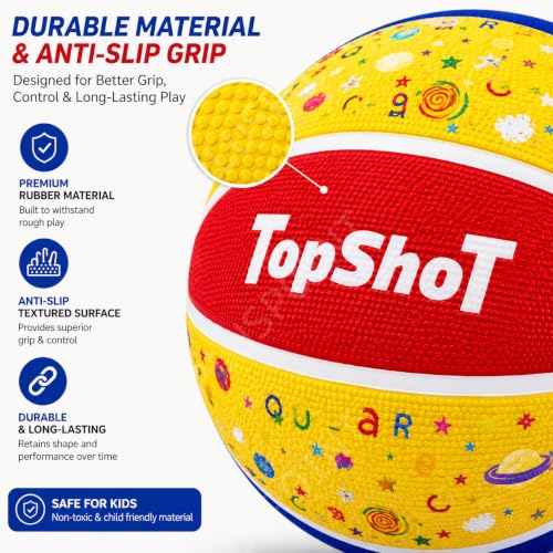 Image of PLUSPOINT Basketball for Kids with Air Pump | Colorful Printed Rubber Basketball for Indoor & Outdoor Play | Training Sports Ball for Boys & Girls | Easy Grip Recreational Basket Ball