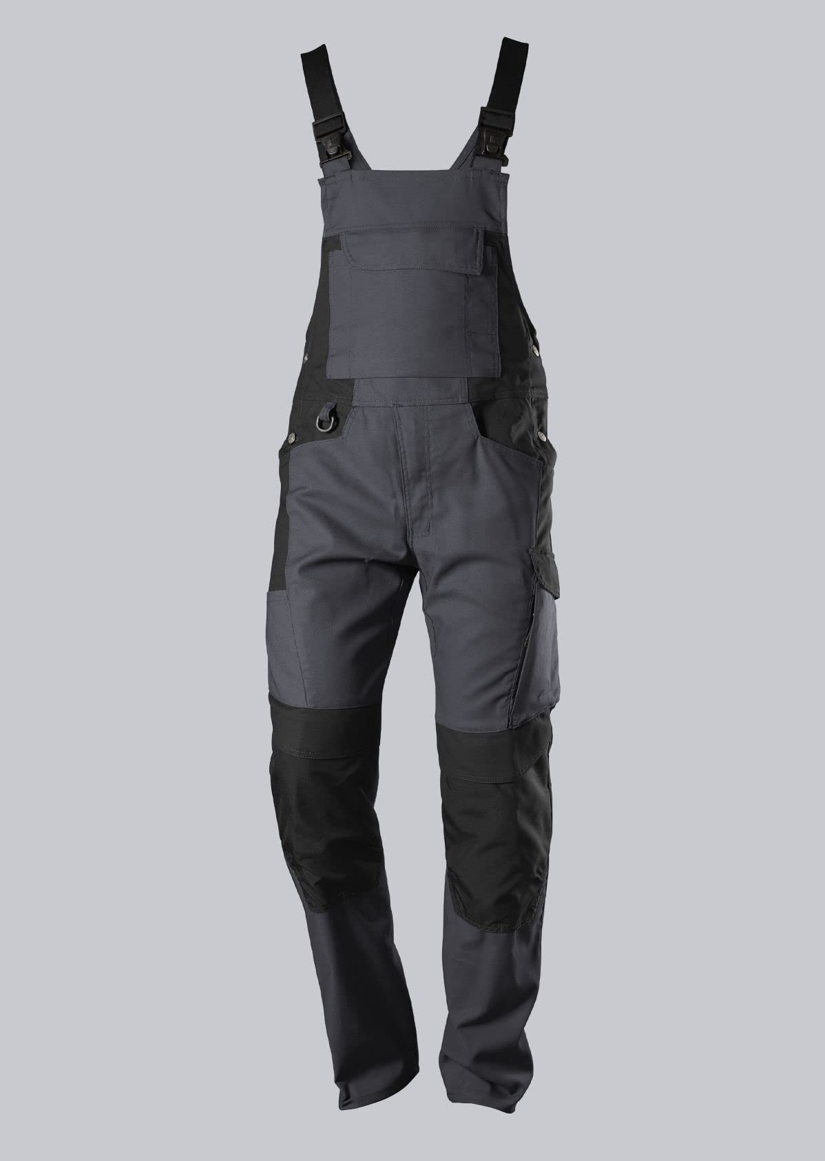 BP 1821-565-5632-39/42L - Peto de mezcla de tela, tirantes elásticos con clip, 65% poliéster, 35% algodón, color antracita y negro, talla 39/42 L