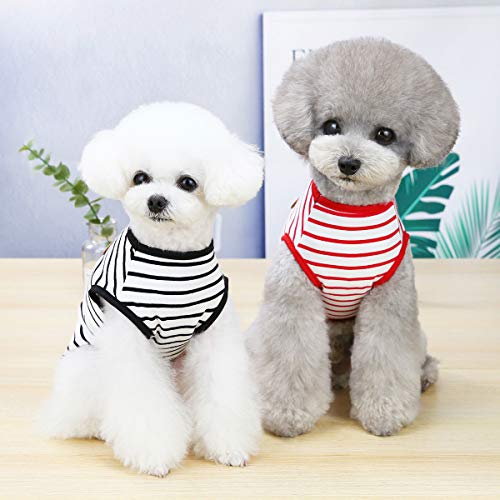 Pet Dog Striped T-Shirt for Small Dogs Cat Clothes Summer Cotton Shirt Puppy Clothes Sleeveless Vest Short Shirts, S-XXL (Red, M) - Image 3