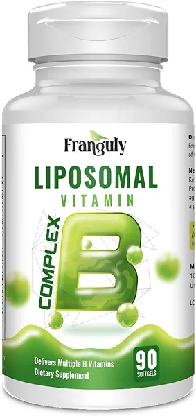 Franguly Active B Complex Liposomal B Vitamins with Choline Inositol, 90 Softgels High Potency B1, B2, B3, B5, B6, Biotin, Folate, Methylated B12- Immune, Energy, Brain Heart Support Supplements