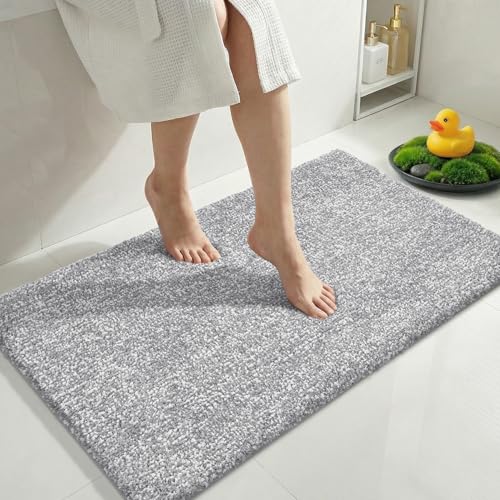 Yimobra Large Bathroom Rugs Non Slip Washable 36x24,Soft Absorbent Microfiber Bath Mat,Dual-Tone Decor Rug with Rubber Backing for Bathroom Floor,Tub and Shower, Home Essentials,Grey and White
