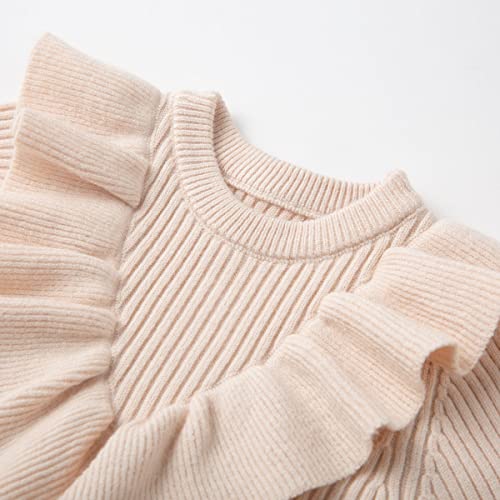 Curipeer Toddler Girl Ruffled Dresses Autumn Designer For Phtoshoot Knit Sweater Dress Beige 18 M #TOP3