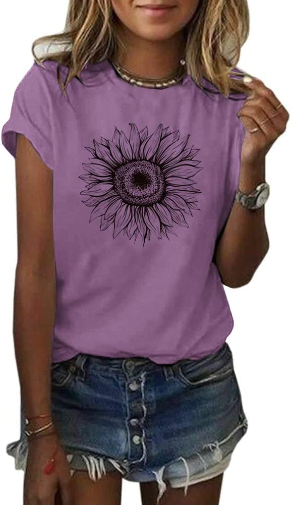 Cicy Bell Damen Sonnenblumen T Shirt Sommer Kurzarm Niedlich Grafik Lose T-Shirts Für Damen Tops