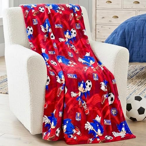 Sonic The Hedgehog Kids Sports Soccer Throw Blanket 46 in x 60 in Soft Cozy Decorative Blanket for Couch Bed or Sporting Events 2026 World Soccer Tournament (Officially Licensed Product)by Franco
