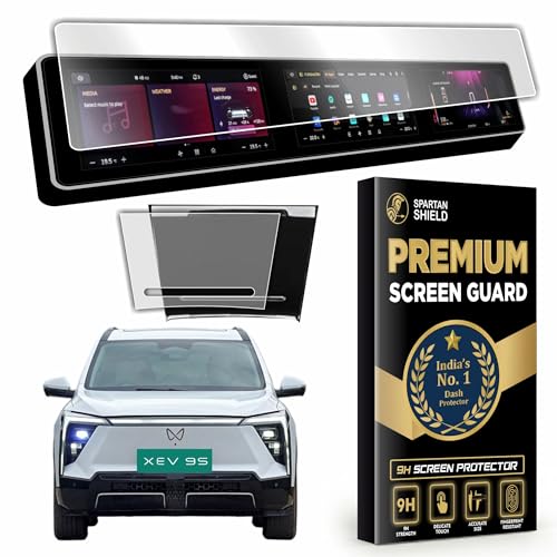 Image of Spartan Shield Screen Protector COMBO For MAHINDRA XEV 9S 2026 Electric SUV || 12.3 Inch Full Touchscreen Display Guard + Storage Panel Film || Accurate Fit For Pack One | Two | Three Above || Anti Scratch || Water Repellant || With Complimentary Installation Kit || Bubble Free Application || XEV9E | XEV9S Digital Instrument Cluster Protective Film || XEV9 2025 Car Stereo Accessories [Not Tempered Glass]