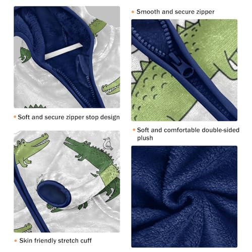 Crocodile Bird Pattern Print Toddler Fleece Jacket Girl Boys Hooded Fleece Jacket Coat Warm Outwear Zip-up 3-10T3