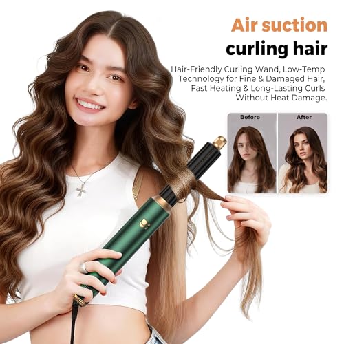 Image of Blow Dryer Brush Set 5 in 1, Hot Air Styler Negative Ionic Low-Temp Hair Care Air Curling Wrap, Round Brush Dryer & Curling Iron for Dry Volumize Straight Curl, 100-120V