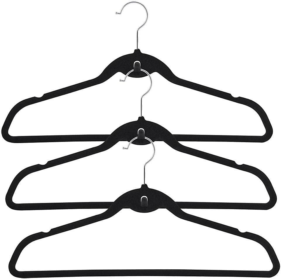 Yaheetech Cascading Non Slip Velvet Hangers - Heavy Duty - Suit Hangers Space Saving Clothes Rack 360° Swivel Hook, Black - Pack of 100