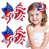 Whaline Jumbo 4th of July Bow Hair Clips 5.9inch American Flag Barrette Hair Bow Patriotic Stars and Stripes Hairgrips Baby Girls Women Hair Accessories for Independence Day Memorial Day, 2Pcs