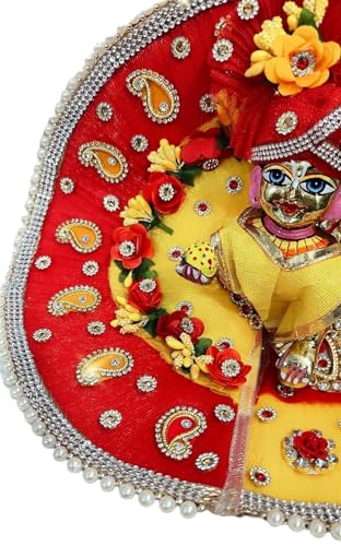 Image of Partish Laddu Gopal Janamashtmi Dress l Ladoo Gopal Dress l Kanha Ji Dress Size 1 2 4 5 6 (Size 5, Red1+Yellow)